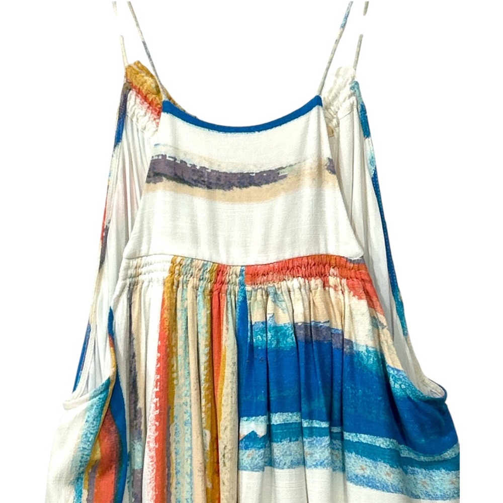 Free People Painted Stripe Mini Dress Halter Tunic White Multi Sundress Large - Picture 11 of 15